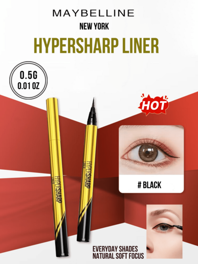 HYPERSHARP Liquid Eyeliner #BLACK 0.5G/0.01OZ, 0.005MM Ultra-Fine Tip For Precise & Free-Styling, All-Day Smudge-Proof Wear, 5 Naturally-Derived Extracts (Avocado/Lavender/Rosehip/Chamomile/Royal Jelly) For Gentle Definition, Easy 4-Step Application For Beginners Seeking Natural Everyday Eye Look, Essential Item For Daily Makeup Use