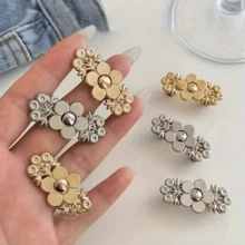 1/4 Pair Floral Pattern Denim Cinch Belt, Instant Buckle, Metal Waist Adjuster, Removable Seamless Denim Needle, Adjustable Belt Flower Buckle - Multicolor - View 5