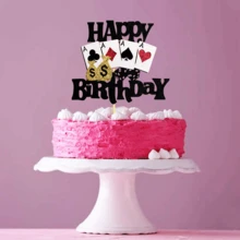 1pc Casino Cake Toppers Poker Game Chips Player Happy Birthday Cake Picks Decoration Las Vegas Casino Night Themed Birthday Party Supplies - 彩色 - 查看 4
