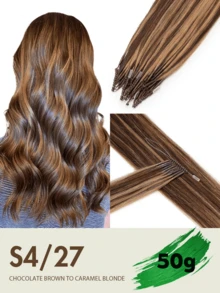 8D微型接发，真人发微珠接发，直发，灰金色挑染，漂白金色，50股，纳米环，隐形迷你硅胶珠微型接发