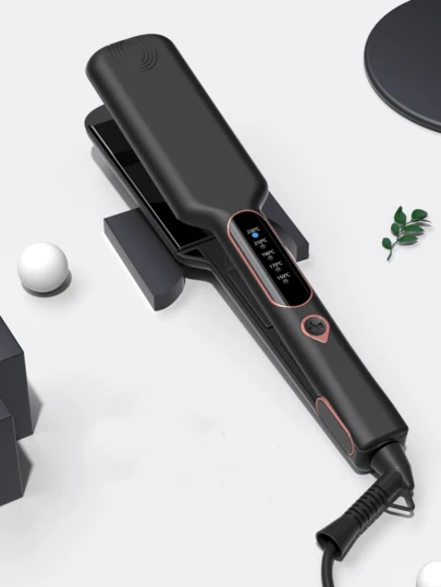 1pc Wide Titanium Flat Iron For Thick Hair & Curly Hair, 2 Inch Fast Heating Hair Straightening Styling Iron, Dual Voltage, Auto Off, With Glove & 2 Clips