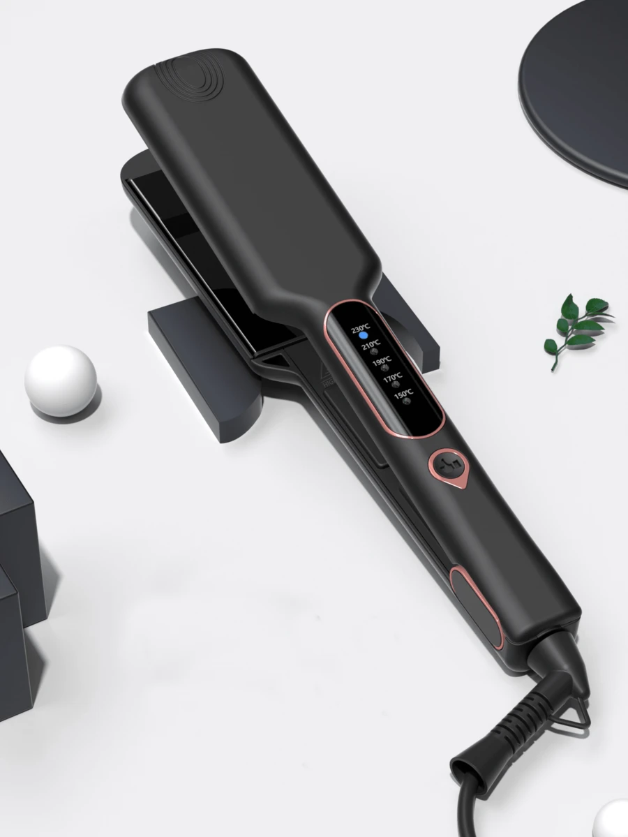 1pc Wide Titanium Flat Iron For Thick Hair & Curly Hair, 2 Inch Fast Heating Hair Straightening Styling Iron, Dual Voltage, Auto Off, With Glove & 2 Clips