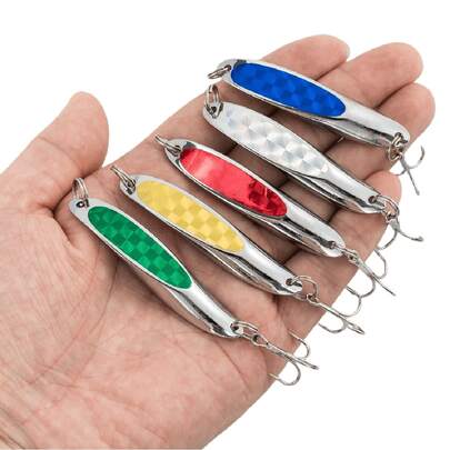 5pcs/Box Metal Spoon Fishing Lures 21g Spinner Jig Hard Bait Wobblers Crankbait Artificial VIB Sequins With Hooks Carp Fishin