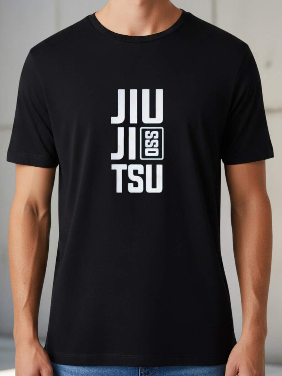 Printed T-Shirt Unisex Jiu Jitsu Oss Gym Training Men's Women's 100% Cotton - 黑色 - 查看 1