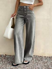 Livesso Women's TALL Loose Street Style Straight Leg Jeans Y2k Jeans - Grey - View 1