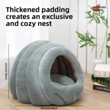 Cama cómoda para mascotas adecuada para gatos y perros pequeños - Semi-cerrada, casa de perro/gato acolchada y abrigada para el invierno - Neblina azul - Ver 2
