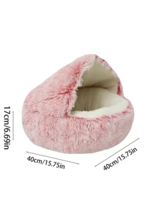 Cama para gato con forma de concha marina semi-cerrada, nido para mascotas, cama para perro semi-cerrada, casa para gato cerrada, suministros para mascotas, adecuada para gatitos, gatos y perros pequeños y medianos, casa redonda esponjosa para gato/perro con tapa - Gris - Ver 6