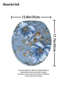 1/3/4件組 藍色花卉鑽石金飾浴室浴簾套裝，72*72英吋，防水耐磨浴室裝飾配件，含12個掛鉤，含U型馬桶墊、防滑浴室地墊與柔軟小地毯，聚酯纖維布料，可機洗，適合節日裝飾、居家/臥室/住宅/西式/夏季/房間佈置 - 彩色 - 查看 10