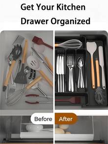 (2-7 Daysmust Arrive)1Pc Expandable Adjustable Kitchen Drawer Organizer - Space-Saving Utensil And Silverware Holder, Utensil Tray Kitchen, In-Cabinet Utensil Caddy, Cutlery Holder, Adjustable Plastic Storage Spoons Forks Knives, Flatware And Cutlery Holder For Knives, Forks, Spoons, Chopsticks, Cooking Utensils Storage, Knife & Fork Drawer Divider, Storage Container, Utensil Holder, Kitchen Utensils, Dish Drying Rack, Organziers Storage, Home Decoration, Kitchen Deccor, Home Gifts, Room Decoration 13" - 22"W, 14.8"L, Black Christmas Gifts Valentine's Day Halloween/Christmas Gifts, Back-To-School Season, Kitchen Items, Kitchen Gadgets, Kitchen Storage, House Essentials, Cocina Accesorios - Nhiều màu - Xem 8