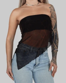 Women's Basic Translucent Tropical Floral Cropped Tube Top With Transparent Tulle, Strapless, Summer Style, Lining, Aitona - LEOPARD - View 2