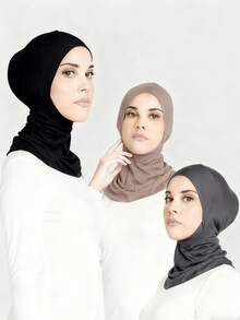 3pcs Women Fashion Solid Color Beanie Hat Set, Elastic Skull Cap Can Be Worn As Scarf, Suitable For Daily Wear - Multicolor - View 7