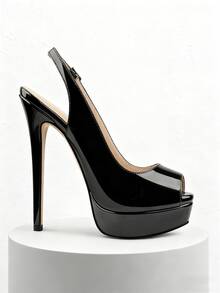Women's High Heels Platform Sexy Peep Toe Slingback Pumps 5.9" Heel Stilettos For Party Wedding - màu đen - Xem 4