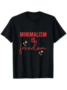 Minimalism Is Freedom With Red Lettering And Gold Star Details That Convey A Message Of Simplicity And Personal Autonomy, Perfect For Those Who Value Clarity And Inner Peace. Men's T-Shirt, 100% Cotton, 220g - 黑色 - 查看 8