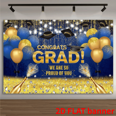 Ein 2D flaches Stück, ein Dekorationsbanner für Abschlussfeierlichkeiten, ein Glückwunschbanner für Abschlussfeiern, ein Banner für Dekoration von Zuhause, Hof und Campus in der Abschlusszeit, hergestellt aus strapazierfähigem Polyestermaterial