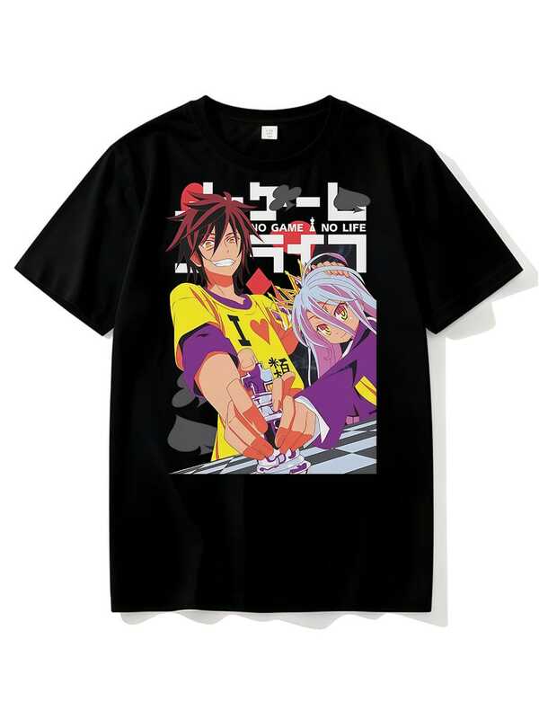 No Game No Life Sora &  Graphic T-Shirt - Anime Series Chess Theme Print Tee, Vibrant Character Design Unisex Black Short-Sleeve for Otaku & Anime Enthusiasts