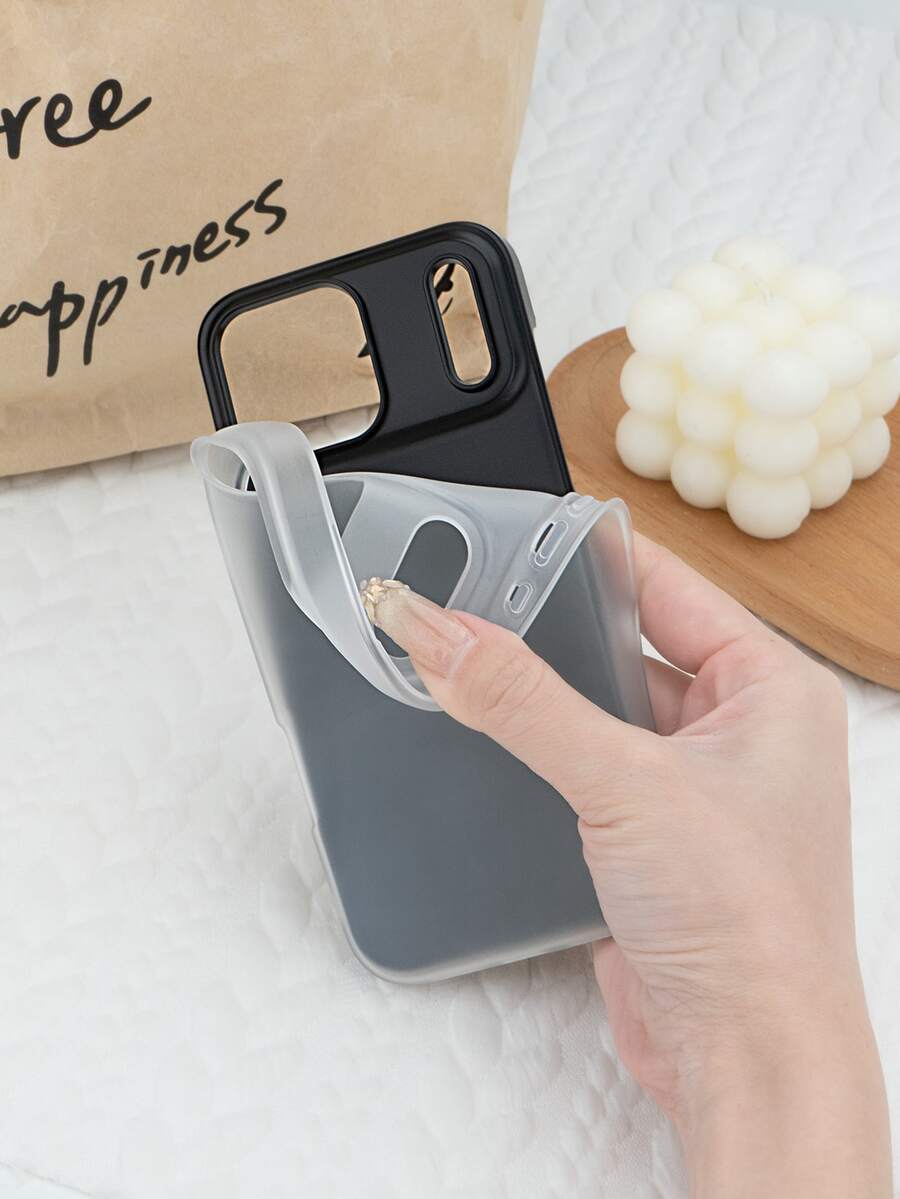 Simple Solid Color Jelly 2-In-1 Black Matte Translucent Double Layer Dual-Tone Phone Case Compatible With IPhone 17/16 Pro Max / 15 Pro / 14 Pro Max / 13 Pro Max / 16 Pro / 15 Pro Max - Pink - View 1