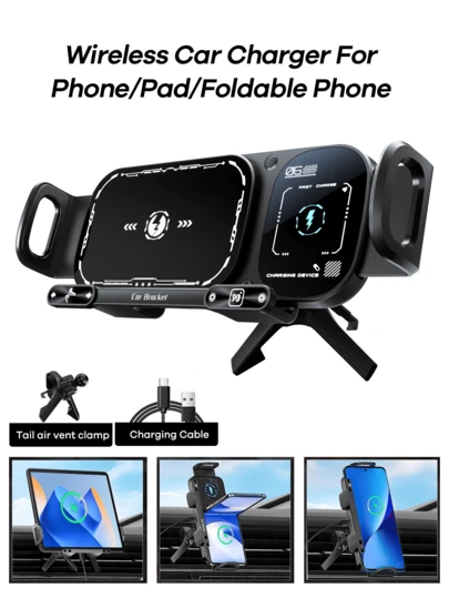 REMAX 二合一自动旋转手机支架，车载充电手机支架，一键旋转车载出风口手机支架，适用于智能手机/平板电脑/折叠屏手机；带壳充电；必备车载旅行配件