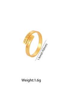 1pc Stainless Steel Men's Ring, Customizable Size, Engraved Design Ring | Unique Minimalist Style, Gold Tone, Bar-Shaped Band, Inspiring Text Detail, Decorative Everyday/Self-Encouragement Accessory, All Season - Ring - View 3
