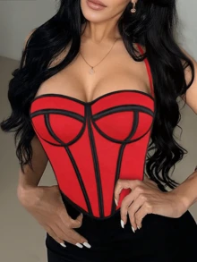 Apperloth A Y2K 女款骨架束腰夏季上衣，網紗金屬孔眼繫帶露背 Bustier，塑身短版細肩帶背心，適合電音節慶 - 彩色 - 查看 3