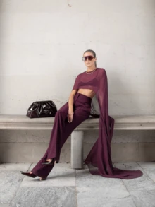 Women Mesh Sheer Half See-Through Tops Long Cape Poncho Cloak Crop Tops Lightweight Summer Shrug Bolero Batwing Sleeve Pullover  Y2k Clothes Cover Up Beachwear Going Outwear - 酒紅色 - 查看 5