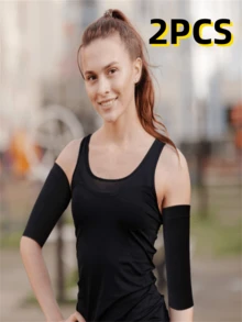 2 Pairs Of High Elasticity Breathable Wrist Guards, Enlarged Size 28cm * 6.5cm Pressure Yoga Arm Sleeves, 1 Pair Of Black Or 1 Pair Of Skin Tone Optional, Lightweight Restraint Arm Sleeves, Elbow Sleeves, Pressure Ice Sleeves, Fitness Sweat Absorbing, Anti Sprain Wrist Guards Summer - Multicolor - View 6