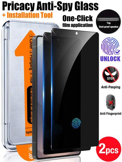 XINHONGYU 2pcs Privacy Screen Protector For Samsung Galaxy S Series, Supports 0.2s Fingerprint Unlock, Comes With Auto-Cleaning And Auto-Alignment Tools, Compatible With Samsung Galaxy S25 Ultra/S25+/S25/S24 Ultra/24 Plus/24/23/22/21, 25° Anti-Peeping Tempered Glass, Full Coverage, Anti-Fingerprint, Anti-Drop, Anti-Scratch, Bubble-Free, Great Gift For Birthday, Family, Friends, Phone Screen Protector, Phone Accessories