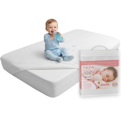 VESTA BABY Premium Cot Mattress Protector 60 X 120 Cm Noiseless Waterproof Pad Cover Fitted Sheet Natural Bamboo Silent Topper For Infant And Toddler Cot Baby Bed