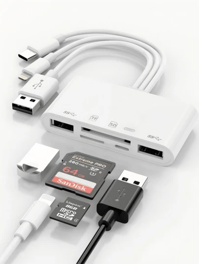 huaxunyuan 五合一读卡器，适用于相机和手机 | USB OTG 适配器，TF/SD 卡读卡器 | 带 Micro SD 卡槽的手机配件 | 通用 USB-C/USB-A 设备 | 支持 SD/SDHC/SDXC/Micro SD 卡 | 数码相机配件 | 带手机/平板电脑充电功能的 Micro SD 卡读卡器