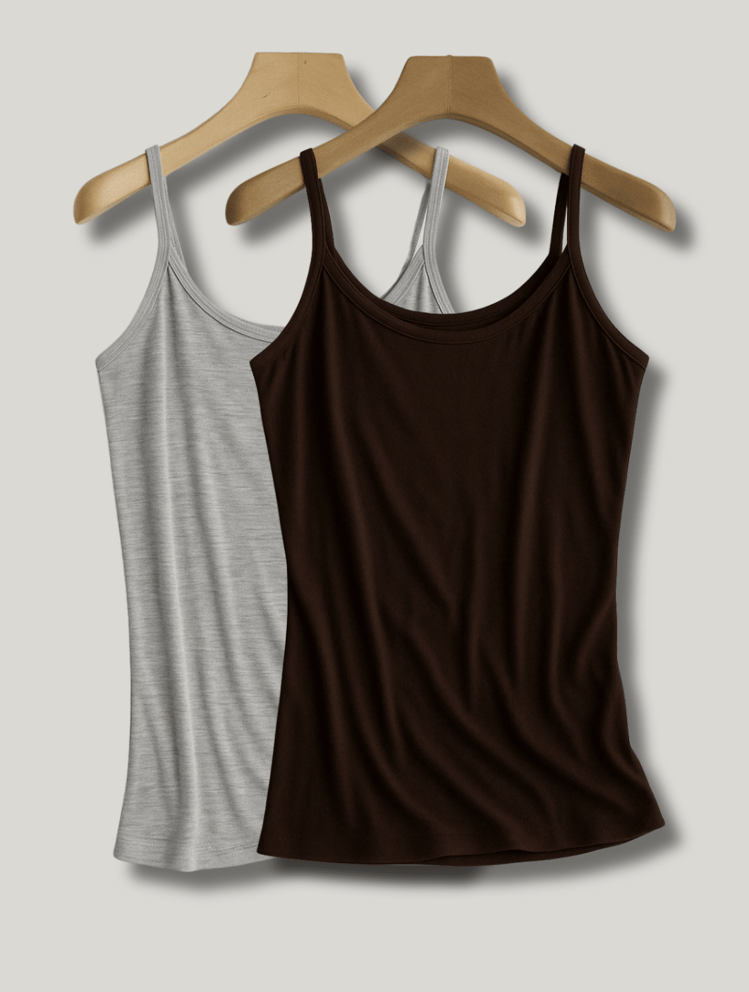 2-Piece Women's Tank Top With Thin Straps, Cotton, Everyday Wear - 灰色和棕色 - 查看 1