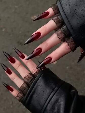 24pcs Long Stiletto Press On Nails Extra Long Almond Fake Nails Minimalist Style Gradient Nails Gothic Black Powder Blusher Glossy Full Cover For Women Girls Daily Wear Fake Nails Art