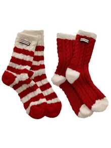 1/2 Paare, warm und bequem im Winter, rote Streifen, super weich und ultra weich, Neujahrs rote Socken, hergestellt aus Acryl- und Nylongewebe, sehr weich und bequem, geeignet für Männer und Frauen. - Rot-Weiß - Übersicht 18
