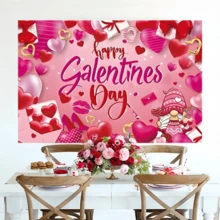 1 pieza Tela de fondo romántica y cálida para el Día de San Valentín, diseñada con gnomos, estampados de labios, cartas de amor, corazones rojos, adecuada para decoración festiva - Decoración del Día de San Valentín, patio, jardín, sala de estar, decoración de aniversario, accesorios de fondo de fotografía - Multicolor - Ver 5