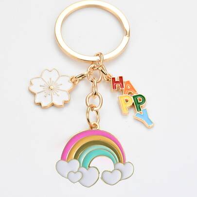 พวงกุญแจรถยนต์แฟชั่นใหม่และเท่ห์พร้อมพวงกุญแจดอกซากุระร่าเริง, จี้เมฆสายรุ้งส่วนตัวสไตล์สตรีท, ของขวัญที่เหมาะสำหรับแฟน/วันวาเลนไทน์, อุปกรณ์ตกแต่งรถยนต์, ของตกแต่งกระเป๋าเป้, สไตล์โกธิค/Y2K, เครื่องประดับพวงกุญแจรถยนต์ที่มีเสน่ห์