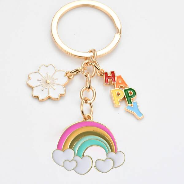 新しいファッショナブルでクールな車のキーチェーン、楽しい桜のキーチェーン、スタイリッシュなストリートパーソナライズドレインボークラウドペンダント、ガールフレンド/バレンタインデーの理想的なギフト、車のアクセサリー、バックパックの吊り下げ装飾、ゴシック/Y2Kスタイル、魅力的な車のキーアクセサリー