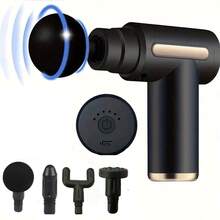 Relaksator mięśni o dużej mocy - akumulatorowy pistolet do masażu głębokich tkanek z 4 głowicami do pełnego rozluźnienia ciała, najlepsze narzędzie do regeneracji mięśni, plastikowa klasa rodzinna, ładowana przez USB