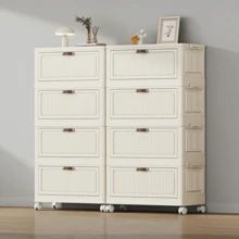 4/5/6-Tier Rolling Storage Drawer Cabinet ,Folds Flat For Storage,Foldable Storage Bins With Flip Doors Stackable Storage Cabinet For Wardrobe Closet, Bedroom, Living Room, Kitchen, Bathroom, Home Decor Storage Organizer For Toys, Clothes & Small Spaces, Waterproof And Moisture-Proof  Easy To Assemble,Dorm Room Essential And Apartment Saver - trắng - Xem 1