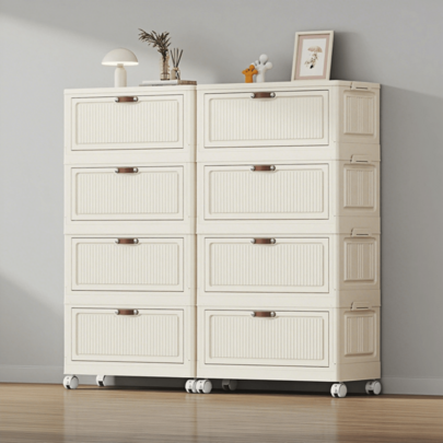 4/5/6-Tier Rolling Storage Drawer Cabinet ,Folds Flat For Storage,Foldable Storage Bins With Flip Doors Stackable Storage Cabinet For Wardrobe Closet, Bedroom, Living Room, Kitchen, Bathroom, Home Decor Storage Organizer For Toys, Clothes & Small Spaces, Waterproof And Moisture-Proof  Easy To Assemble,Dorm Room Essential And Apartment Saver