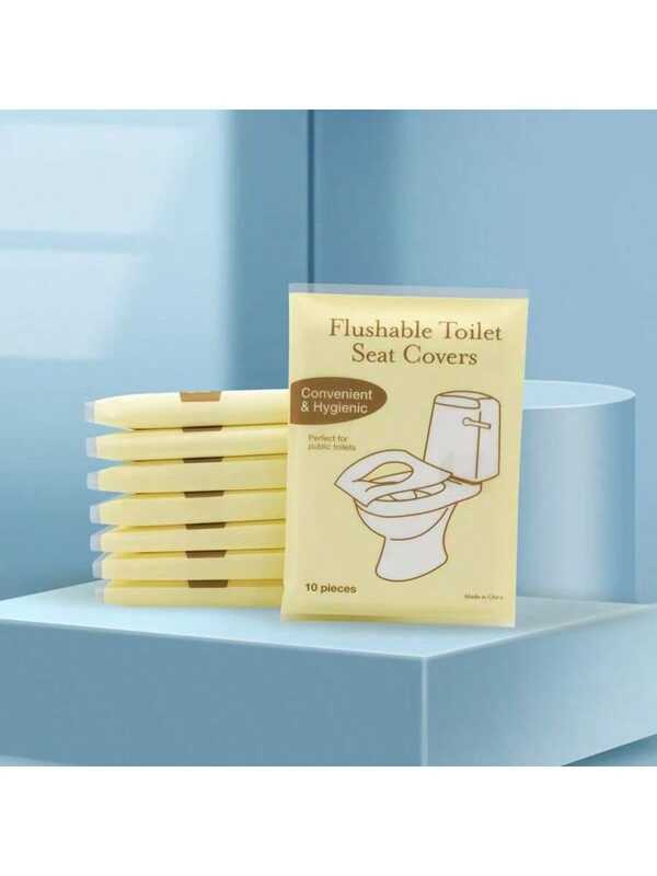10/50/100pcs Disposable Travel Toilet Seat Covers, Portable Travel/Business Toilet Seat Pads, Waterproof Portable Toilet Paper Mats, Essential Accessories For Airplane Travel, Pregnancy/Childbirth, Public Restrooms, Campus Life, Outdoor Hiking, Camping, And Bathroom Use. Soluble Paper Toilet Seat Covers, Khaki Color, Individually Packaged, Clean And Hygienic.