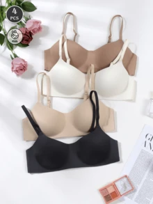 Set de 4 sujetadores inalámbricos sin costuras para adolescentes - Sujetadores diarios cómodos inalámbricos, disponibles en colores neutros y negro, amigables con la piel y ligeros, perfectos para uso diario - Multicolor - Ver 1