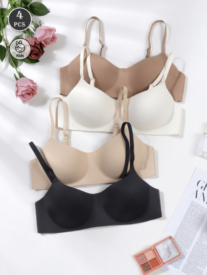 4pcs/Set Seamless Wireless Bras For Teens - Comfortable Daily Wear Bras Wireless, Available In Neutral Colors And Black, Skin-Friendly & Lightweight, Perfect For Everyday Use