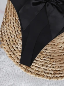 Plus Sexy Elastic Bow Decor Thong - Black - View 6