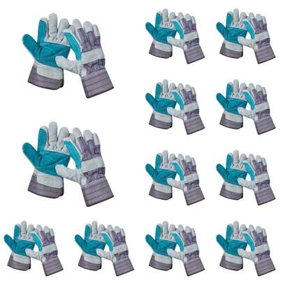 PAKNADA Leather Work Gloves 12Pair Grey Cowhide Heavy Duty Safety Gloves For Farming, Construction, Welding Outdoor Work