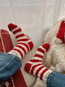 1/2 Paare, warm und bequem im Winter, rote Streifen, super weich und ultra weich, Neujahrs rote Socken, hergestellt aus Acryl- und Nylongewebe, sehr weich und bequem, geeignet für Männer und Frauen. - Rot-Weiß - Übersicht 5
