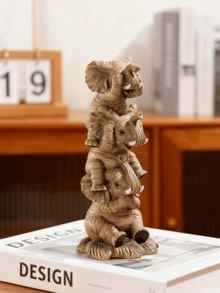 叠叠大象摆件，波西米亚风家居装饰 - 独特的树脂动物雕像，适用于客厅、书桌和书架，是动物爱好者的理想礼物 - 彩色 - 查看 1