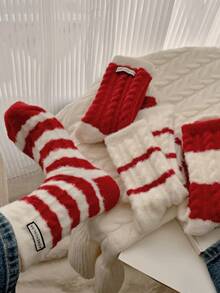 1/2 Paare, warm und bequem im Winter, rote Streifen, super weich und ultra weich, Neujahrs rote Socken, hergestellt aus Acryl- und Nylongewebe, sehr weich und bequem, geeignet für Männer und Frauen. - Rot-Weiß - Übersicht 9