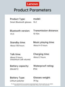 Lenovo Kính thông minh, kính râm không dây, tai nghe thể thao ngoài trời, gọi điện và nghe nhạc. - 1 Set - Xem 12
