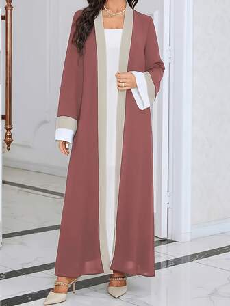 Robe longue à manches longues à encolure dégagée pour le Ramadan, robe élégante slim-fit à blocs de couleurs extra-longue, vêtements pour femmes