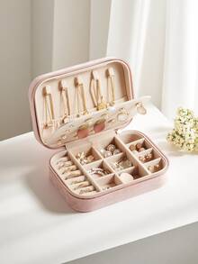 便携式天鹅绒首饰盒，大容量防尘首饰收纳盒，带可拆卸隔板，可收纳耳环、戒指、手镯、项链、珠宝、发饰及其他饰品。适合作为节日或生日礼物送给女友、女孩，也可作为母亲节惊喜礼物。 - 彩色 - 查看 5