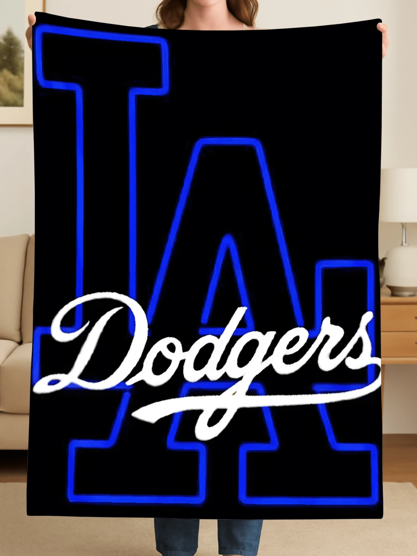 Fleece Blanket Throw Soft Plush Warm Cozy - Los Angeles Dodgers Logo Design - For Bedroom Living Room Couch Sofa Dorm Office Nap Travel Camping Movie Night Home Decor Gift Idea Lightweight But Warm All Season Use Machine Washable Easy Care Skin Friendly Ultra Soft Plush Feel - 白色 - 查看 1