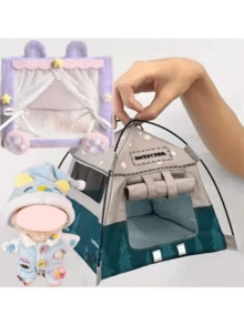 (Solo per letto di bambole) Mini tenda, decorazione per casa di bambole, accessorio fotografico in miniatura realistico, per bambole labubu, tenda da letto carina per bambole di animali, decorazione da tavolo per foto di miniature di tende da campeggio da 10cm/17cm - Multicolore - Visualizzare 5